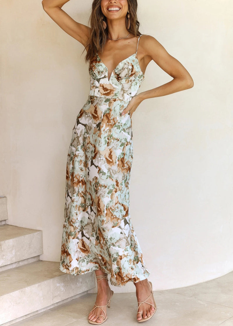 Backless Print Cotton Spaghetti Strap Dresses Summer