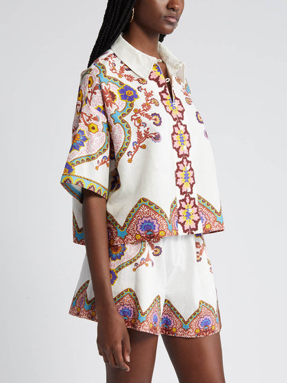 Short Sleeve Print Shirt and Shorts Suit