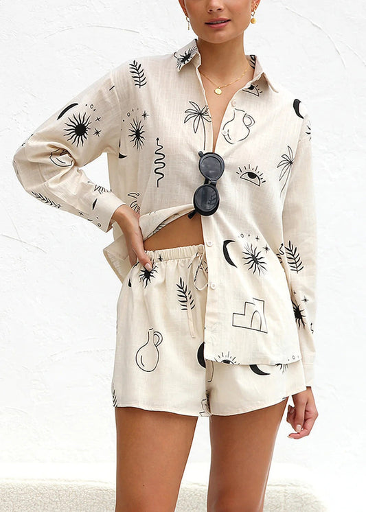 White Tops and Hot Pants Cotton Two Pieces Set Summer