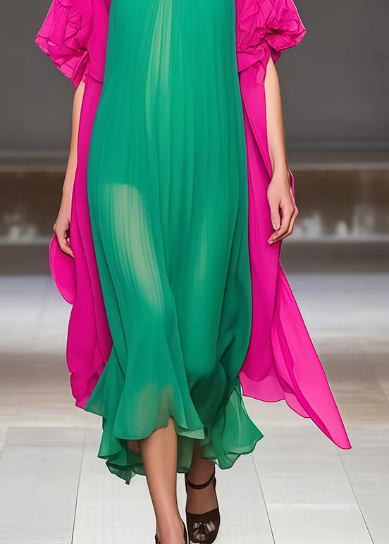 Green Oversized Patchwork Chiffon Dress Summer