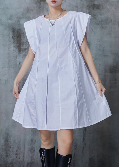 French White Wrinkled Cotton a Line Dress Summer