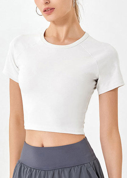 Green O Neck Short Sleeve Crop Top Workout