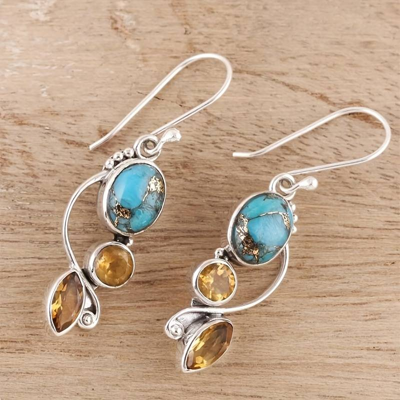 Blue Stone & Crystal Earrings