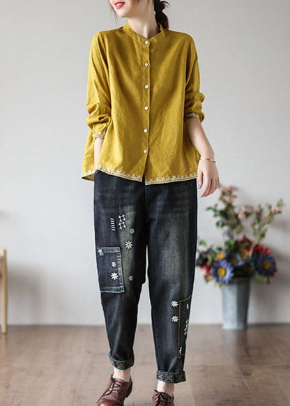 Style Red Embroidered Wrinkled Fall Top Long Sleeve