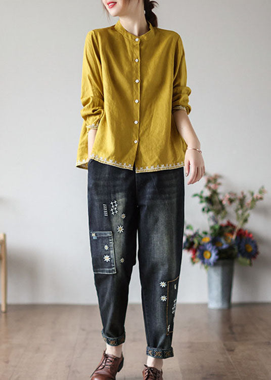 Style Red Embroidered Wrinkled Fall Top Long Sleeve