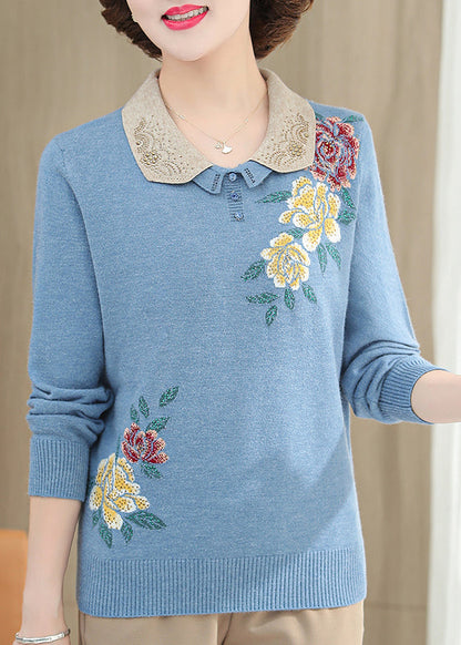 Boutique Pink Peter Pan Collar Zircon Knit Sweaters Spring