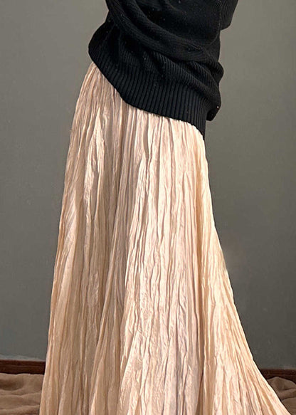 Simple Apricot High Waist Wrinkled a Line Skirt Spring