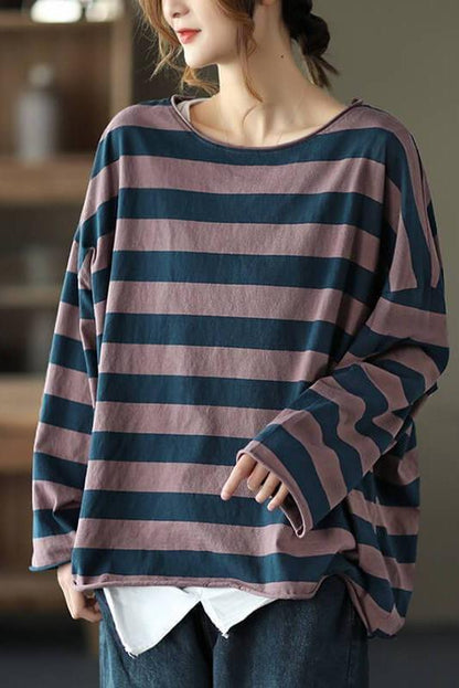 Limited Stock- 100% Cotton Spring Striped T-shirt