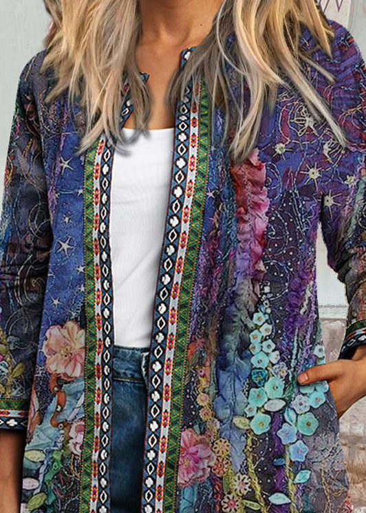 O-neck Print Pockets Woolen Cardigans Fall