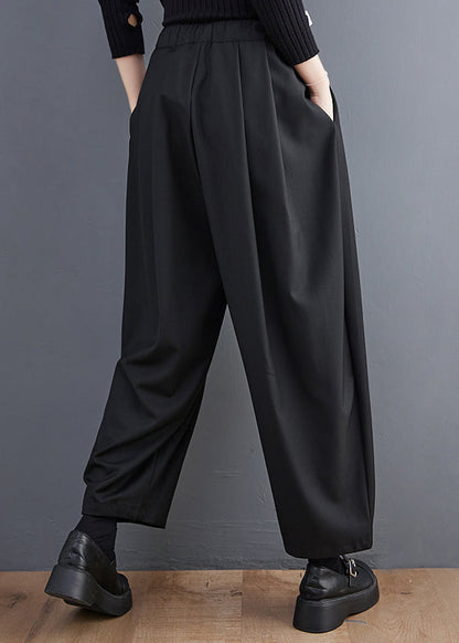 Grey Pockets Elastic Waist Cotton Crop Pants Spring