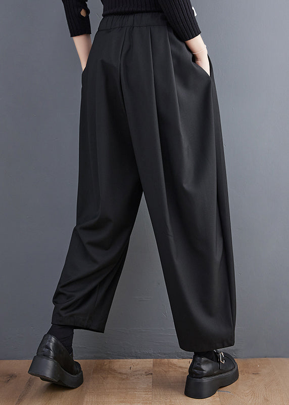 Grey Pockets Elastic Waist Cotton Crop Pants Spring