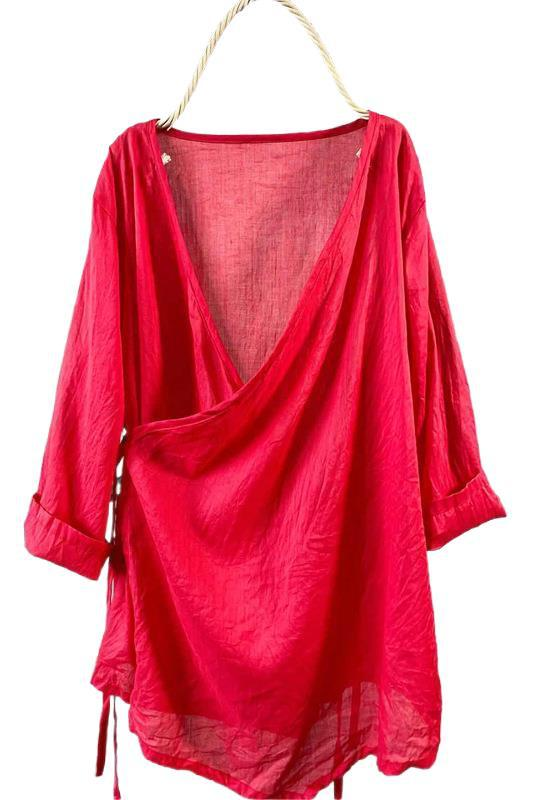 Fall New Retro Lace-up Cotton Linen Shirt