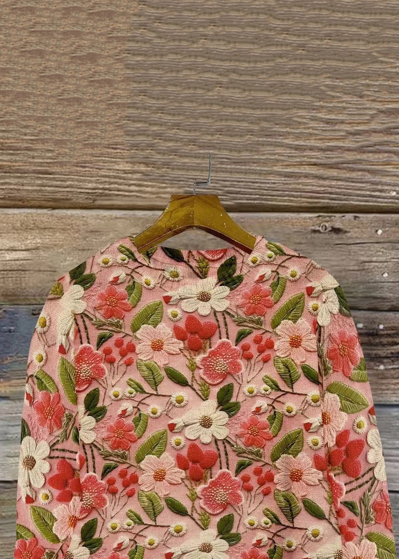 Pink O Neck Knitting Cotton Sweaters Spring