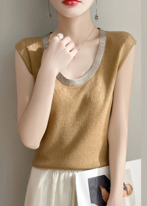 Yellow U Neck Patchwork Knit Tank Summer