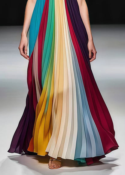 Multicolor Bustier Top Backless Chiffon Full Pleated Dress Summer