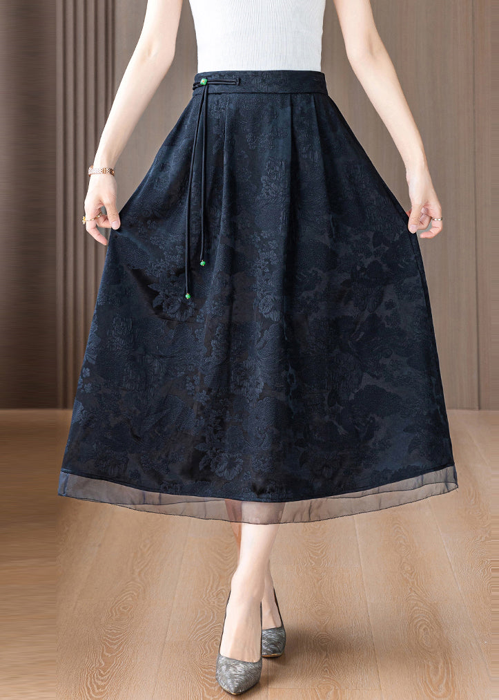 Black Tasseled Print Silk Skirts Summer