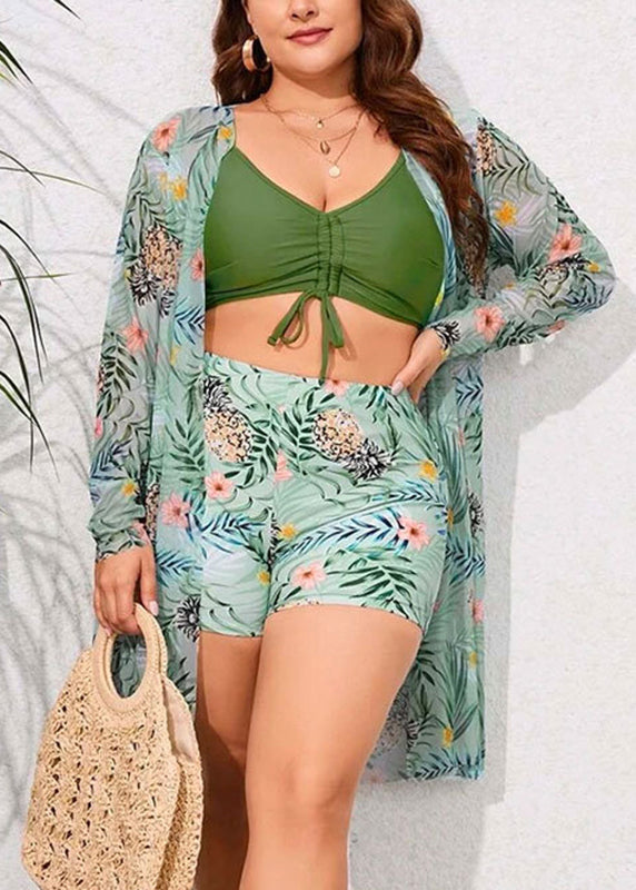 New Green Cardigans Swimwear Three Pieces Set