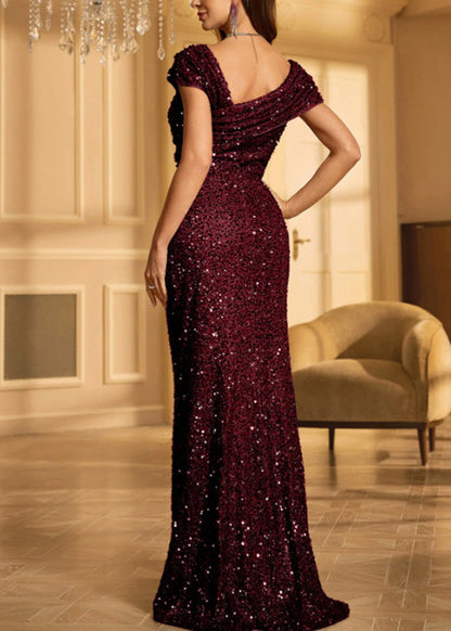 Classy Dusty Rose Sequins Slim Fit Long Dress Summer
