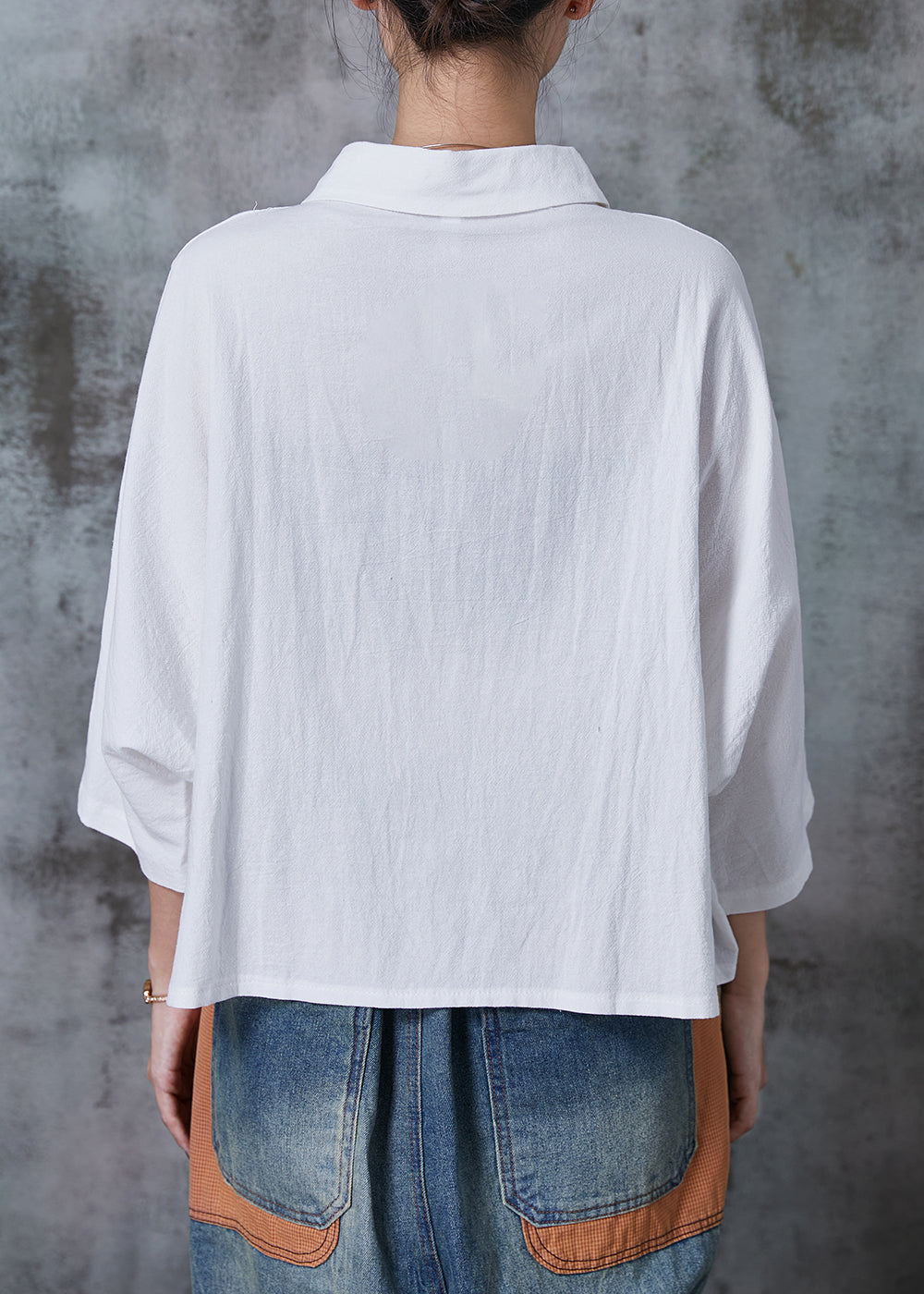 White Oversized Cotton Blouse Top Bracelet Sleeve