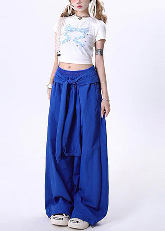 Blue Oversized Cotton Straight Pants Spring