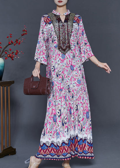 Pink Oversized Print Cotton Ankle Dress Summer