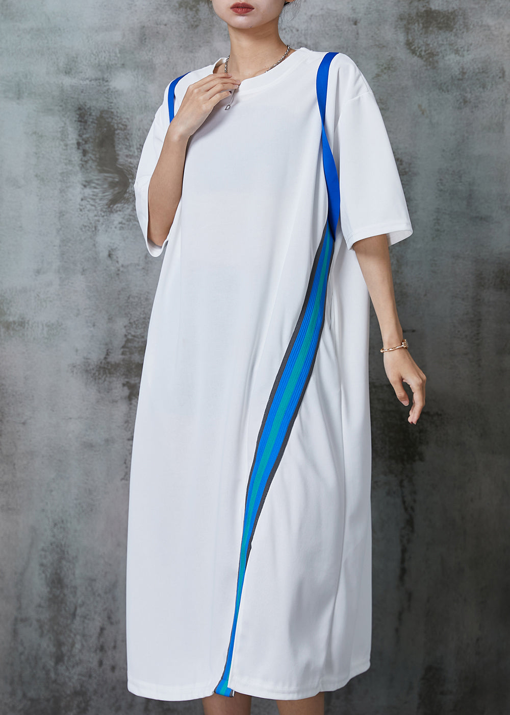 White Oversized Patchwork Cotton Long Dresses Summer