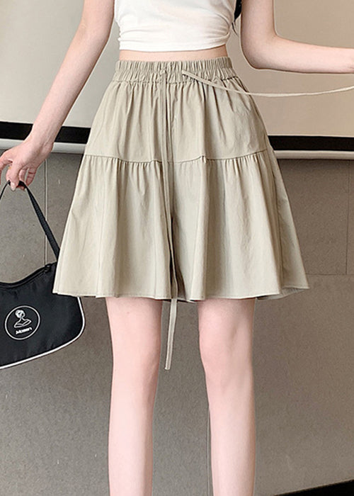 Grey Lace Up Cotton Pants Skirt Elastic Waist