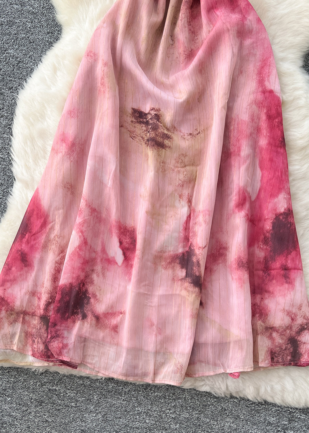 Red Tie Dye Chiffon Beach Dress Summer