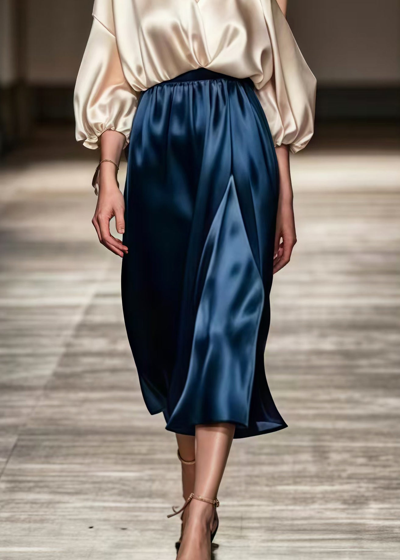 Champagne One Shoulder Patchwork Silk Dresses Spring
