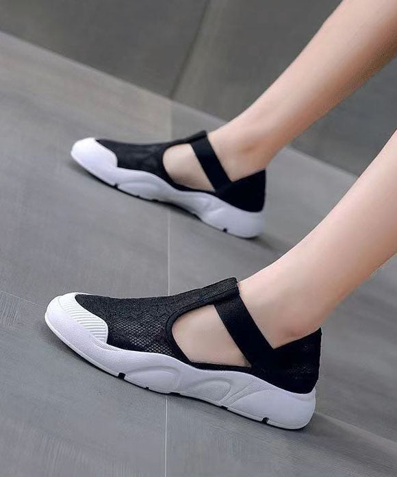 White Flat Sandals Splicing Hollow Out Breathable Lace