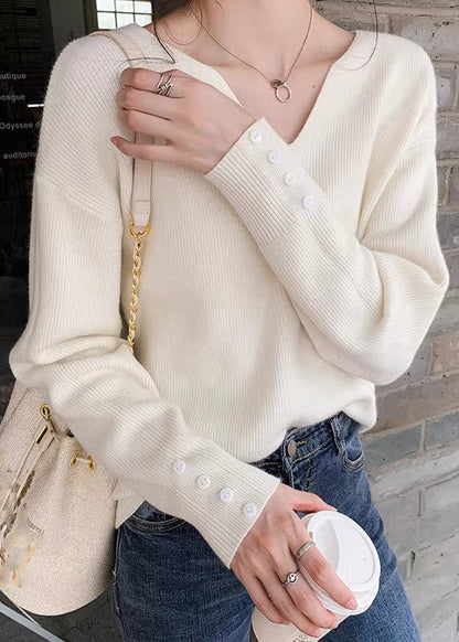 Stylish Khaki V Neck Knit Sweater Spring