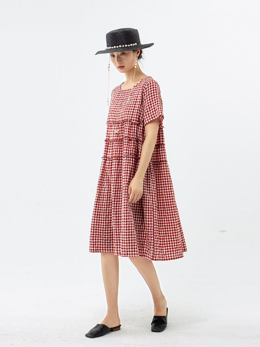 100%cotton Short Sleeve Plaid Dress