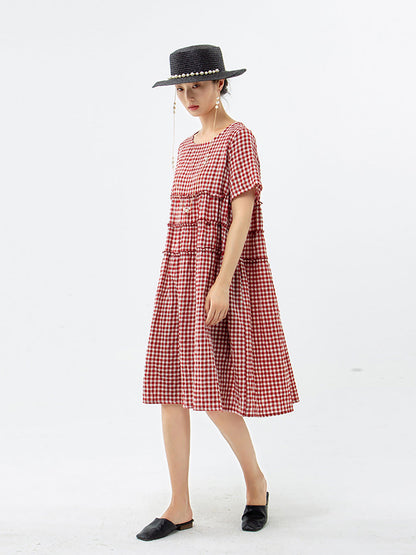 100%cotton Short Sleeve Plaid Dress