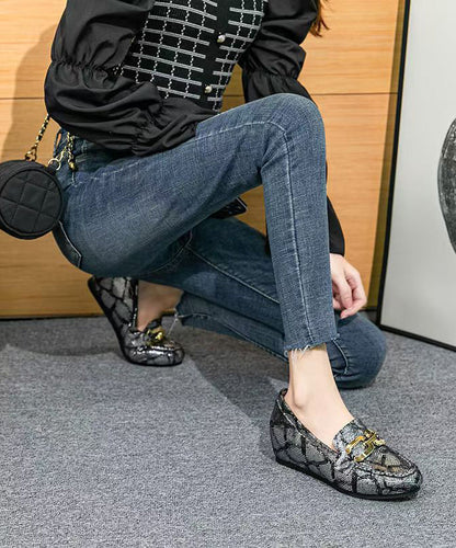 Art Splicing Wedge Loafers for Black Faux Leather