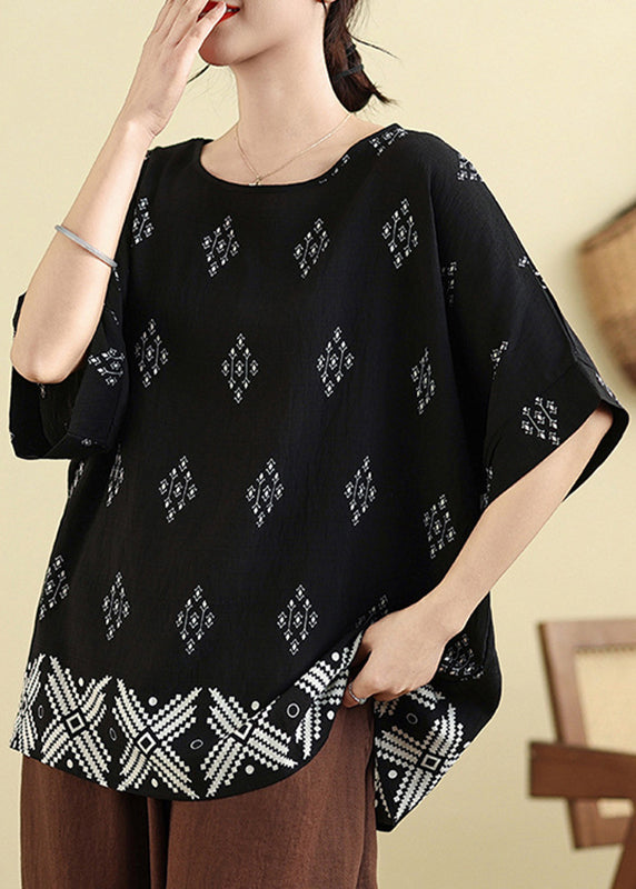 Black O-neck Loose Top Summer