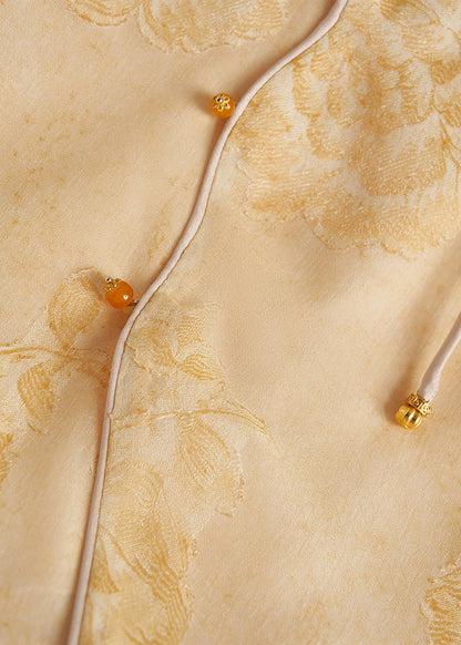 New Retro Yellow Embroidered Butterfly Silk Coats Fall