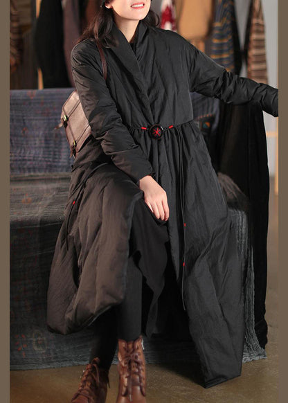Black Pockets Duck Down Witner Coats Stand Collar Button Winter
