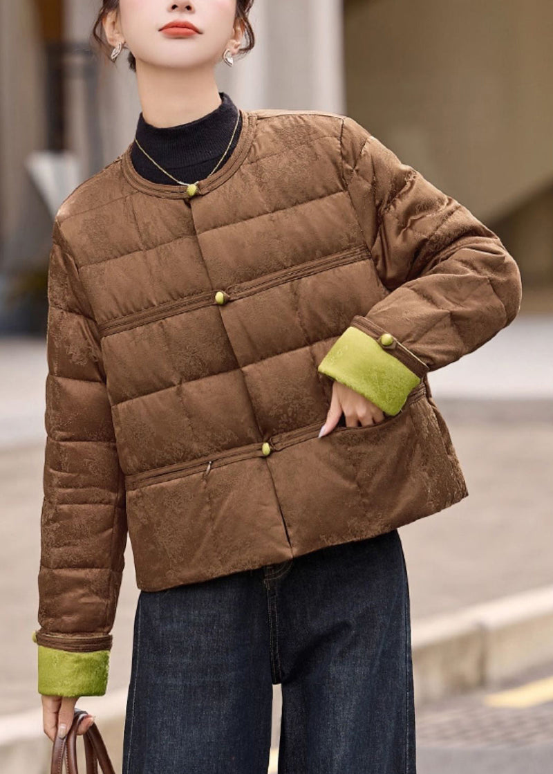 Coffee Pockets Patchwork Duck Down Down Short Coat Winter
