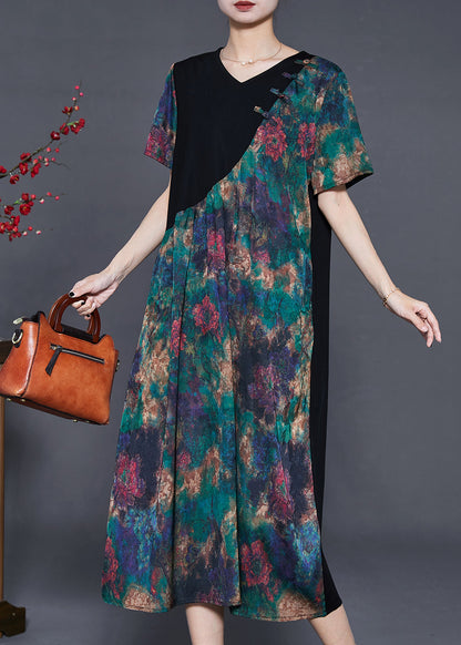 Green Tie Dye Patchwork Silk Oriental Dress Summer