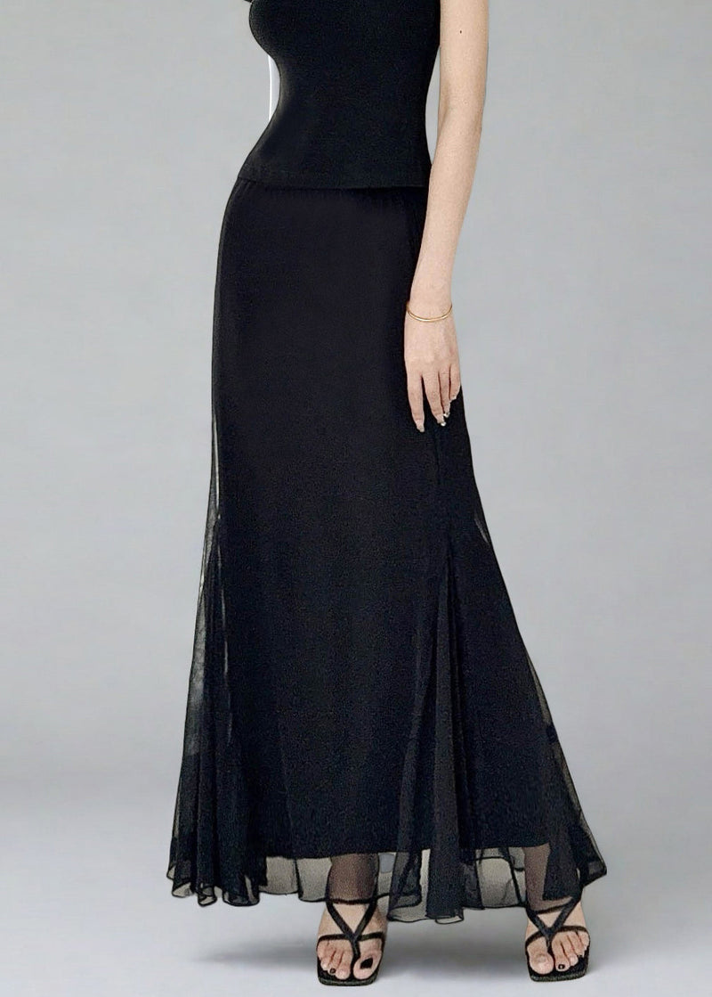 Slim Fit Black High Waist Tulle Skirt Summer