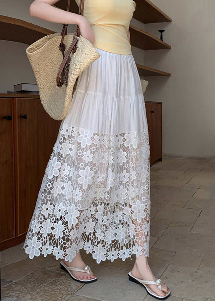 White Embroidered Patchwork Lace Beach Skirts Summer