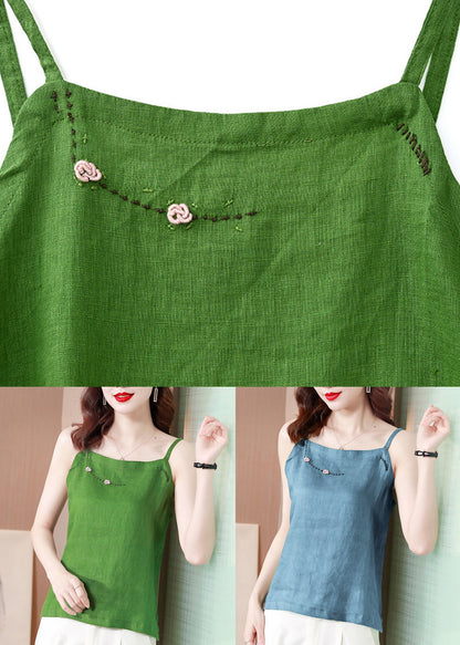 Green Square Collar Top Sleeveless