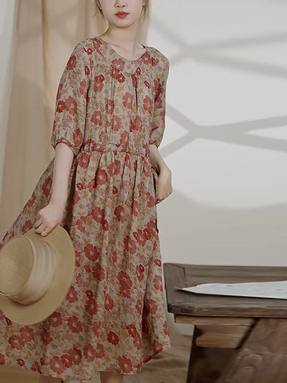 Summer Flower Ramie Dress