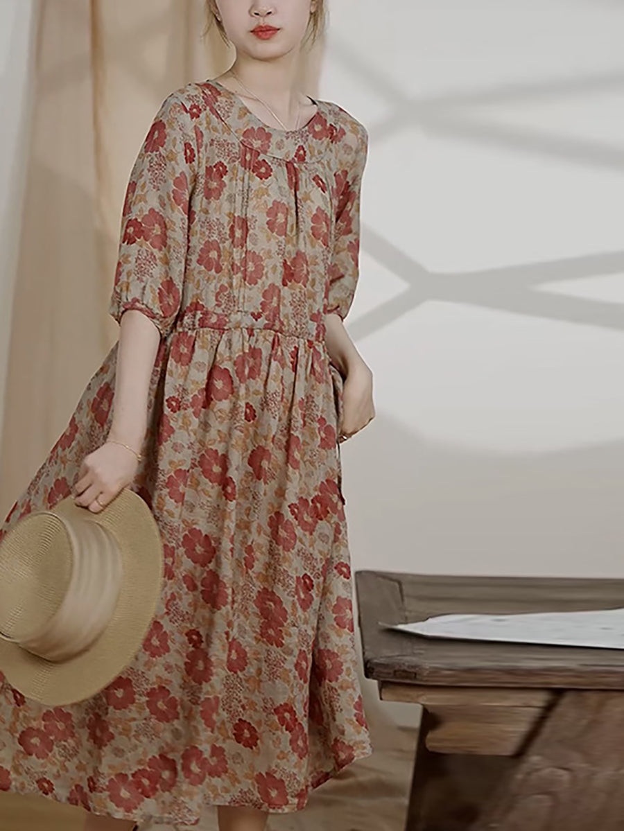 Summer Flower Ramie Dress