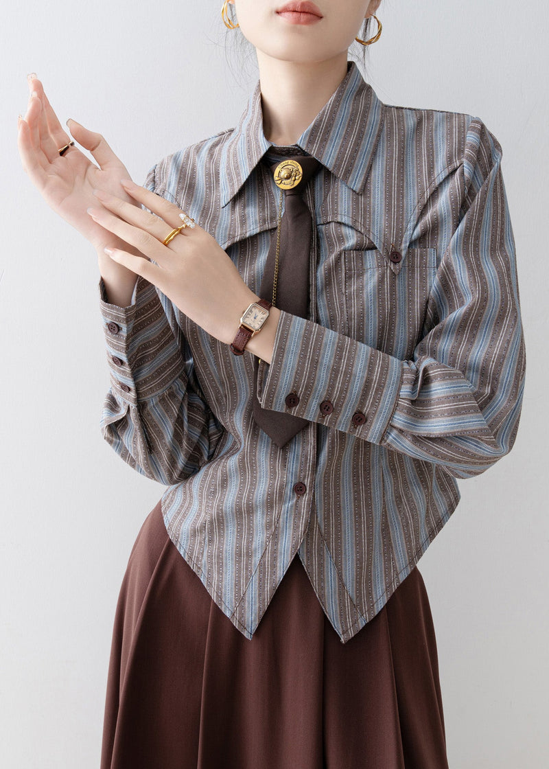 Peter Pan Collar Striped Cotton Shirts Top Spring