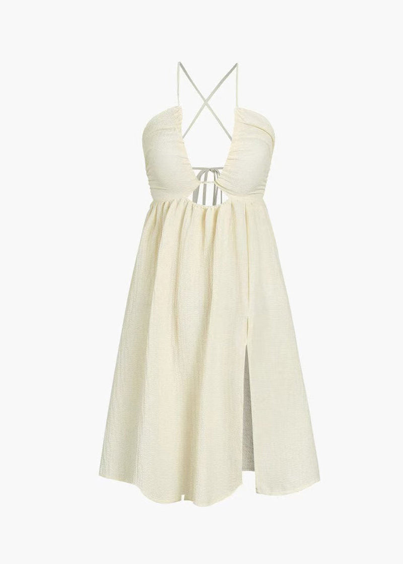 European and American Style V Neck Hollow Out Side Open Summer Dress
