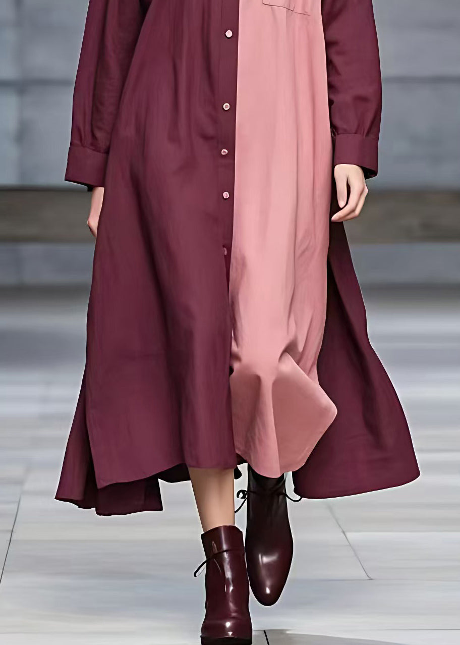 Mulberry Turtleneck Patchwork Pockets Maxi Dresses Fall