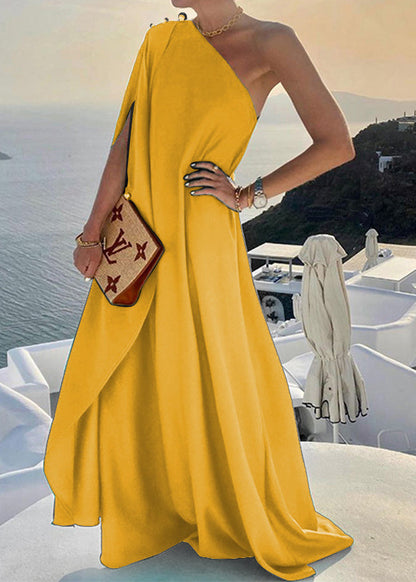 Black One Shoulder Side Open Cotton Long Dresses Summer