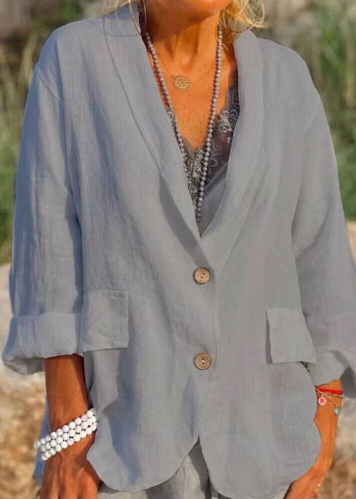 White Pockets Button Cotton Coats Fall