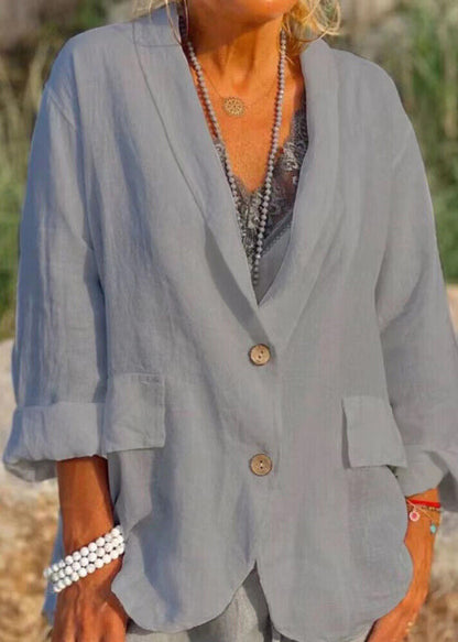White Pockets Button Cotton Coats Fall